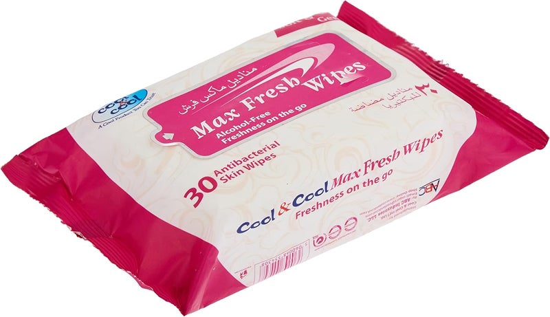 Cool & Cool Max Fresh Wipes - 30 Antibacterial Skin Wipes with Vitamin E and Aloe Vera - Image 2
